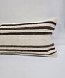 Turkish Lumbar Rug Pillow Cream Brown Cushion Cover Hemp Pillow 14" x 40" #9380