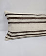 Turkish Lumbar Rug Pillow Cream Brown Cushion Cover Hemp Pillow 14" x 40" #9380