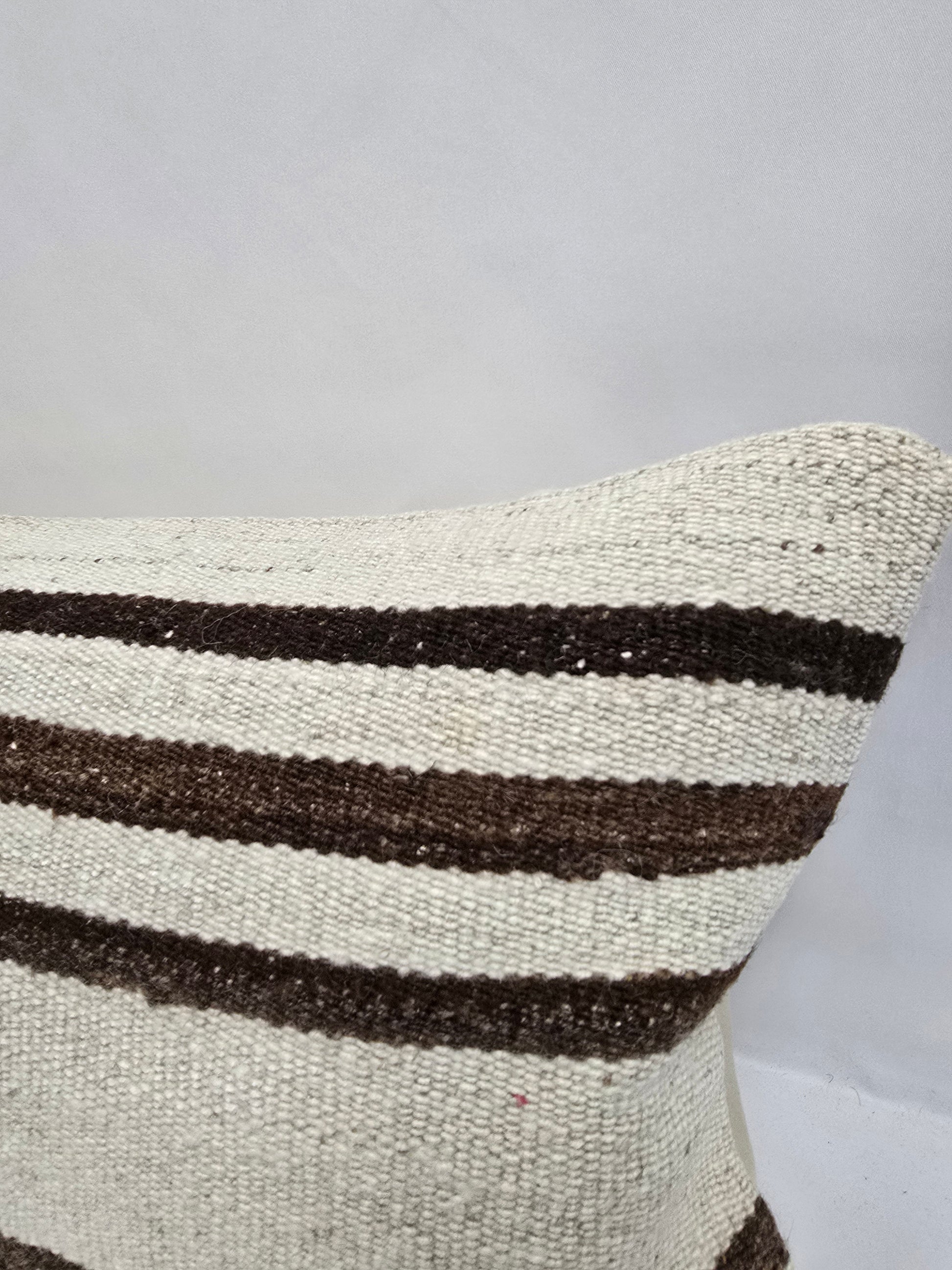 Turkish Lumbar Rug Pillow Cream Brown Cushion Cover Hemp Pillow 14" x 40" #9380