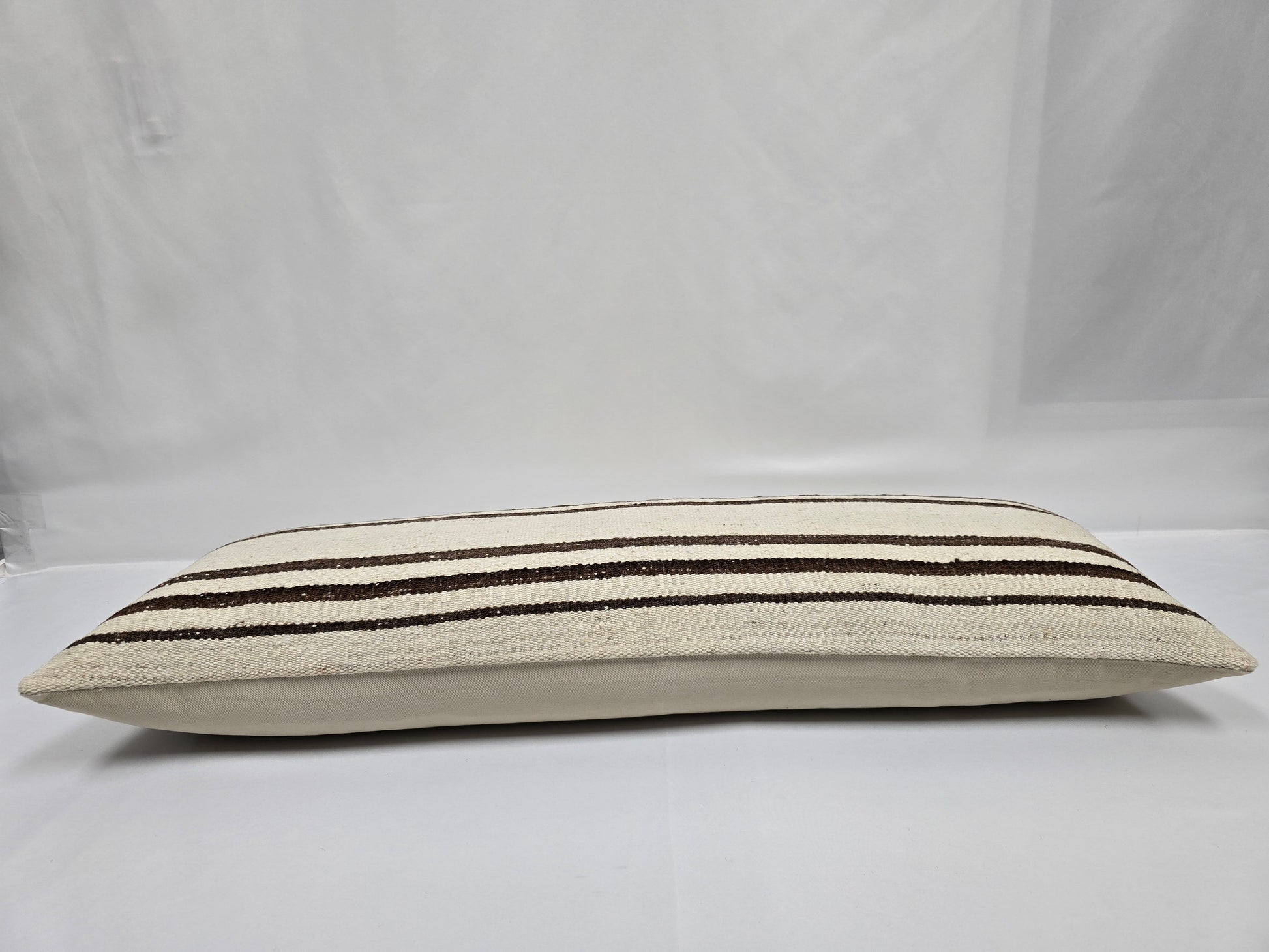 Turkish Lumbar Rug Pillow Cream Brown Cushion Cover Hemp Pillow 14" x 40" #9380