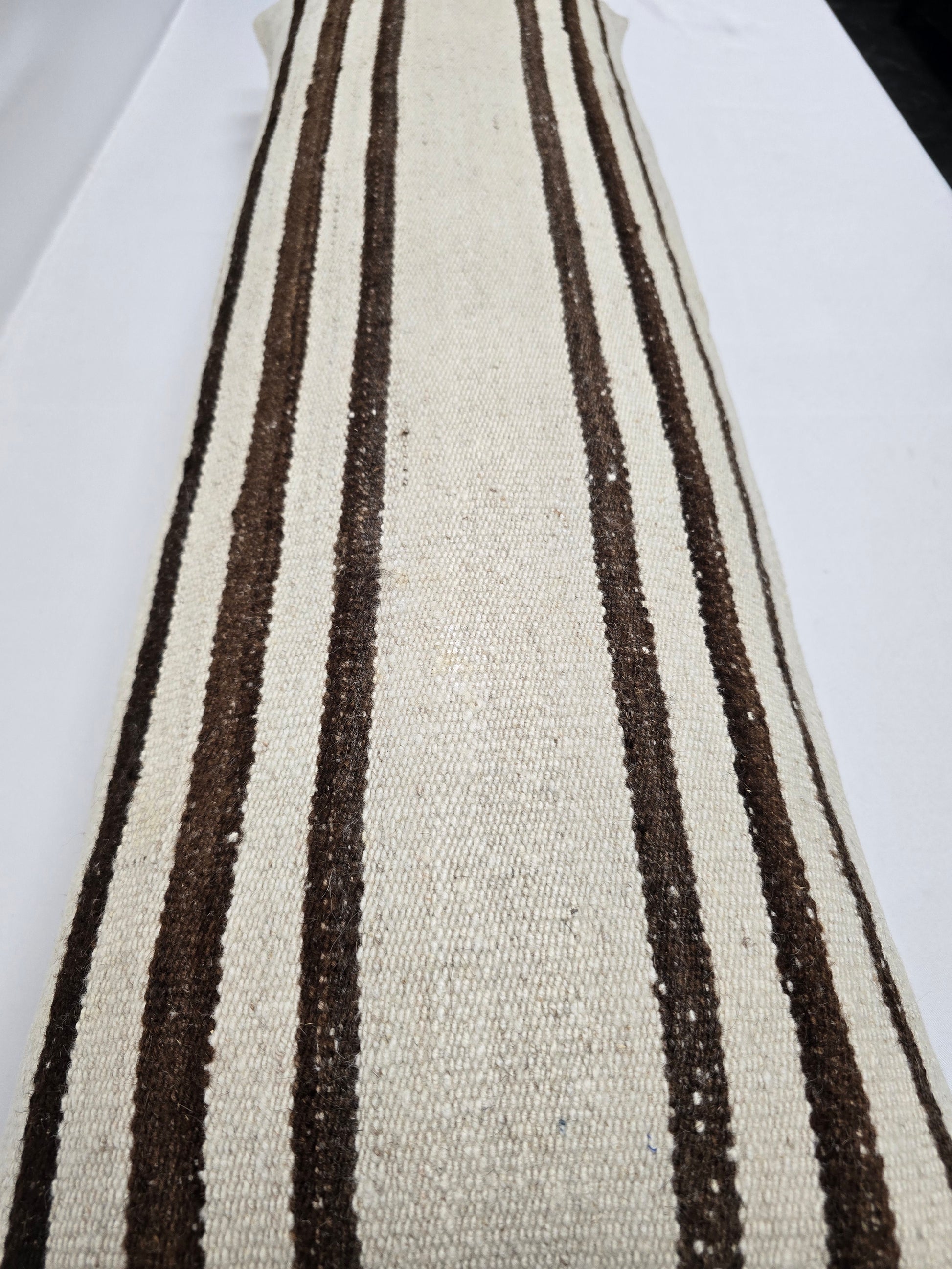 Turkish Lumbar Rug Pillow Cream Brown Cushion Cover Hemp Pillow 14" x 40" #9380