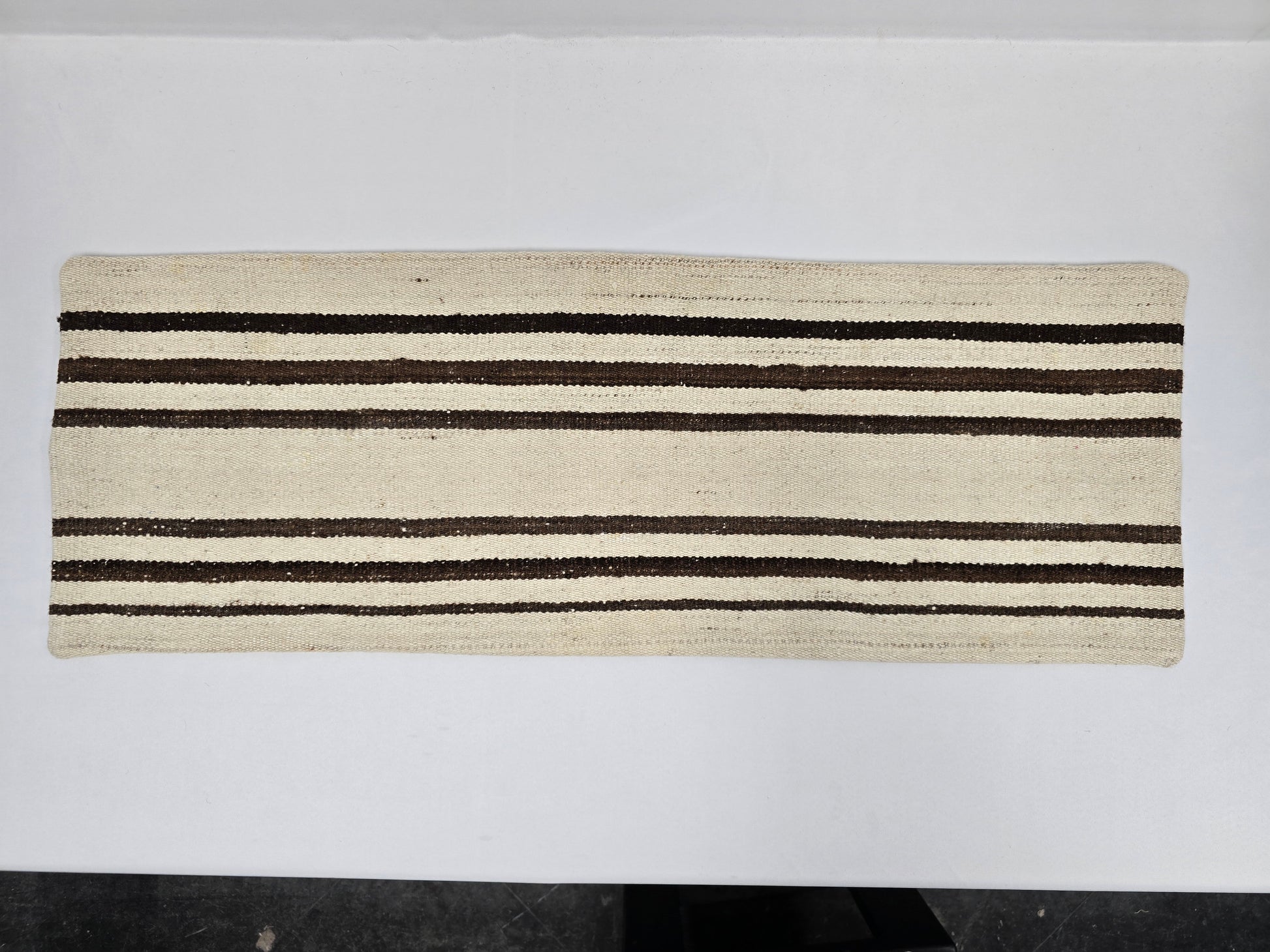 Turkish Lumbar Rug Pillow Cream Brown Cushion Cover Hemp Pillow 14" x 40" #9380