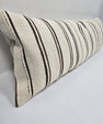 Turkish Lumbar Rug Pillow Cream Black Cushion Cover Hemp Pillow 14" x 40" #9379