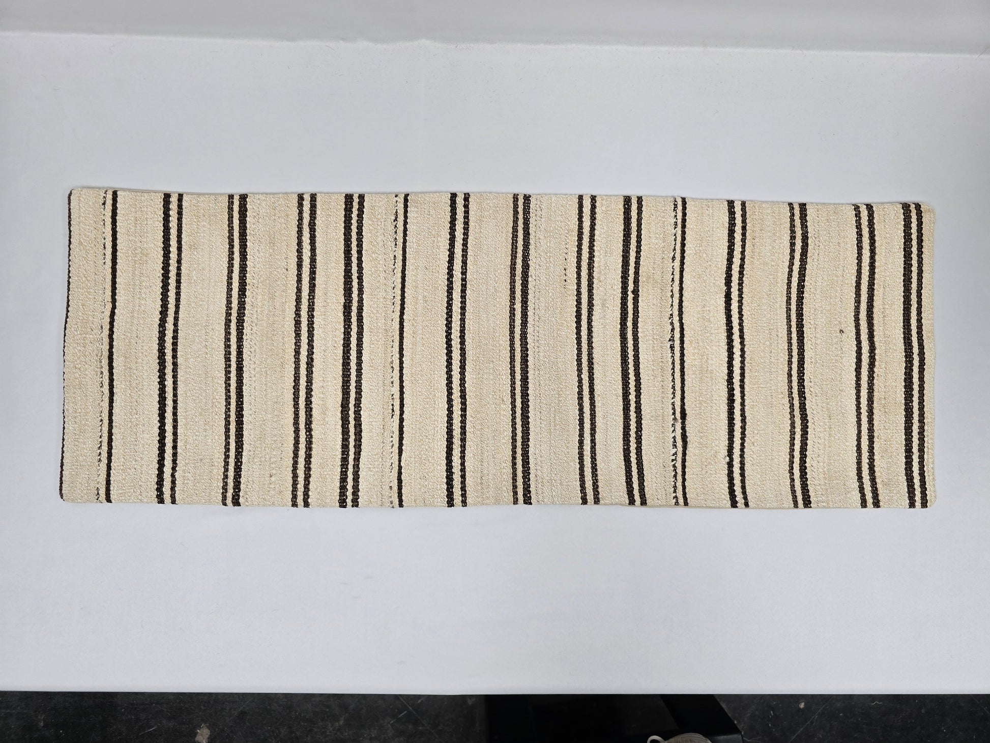 Turkish Lumbar Rug Pillow Cream Black Cushion Cover Hemp Pillow 14" x 40" #9379