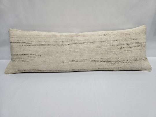 Turkish Lumbar Rug Pillow Beige Brown Cushion Cover Hemp Pillow 14" x 40" #9378