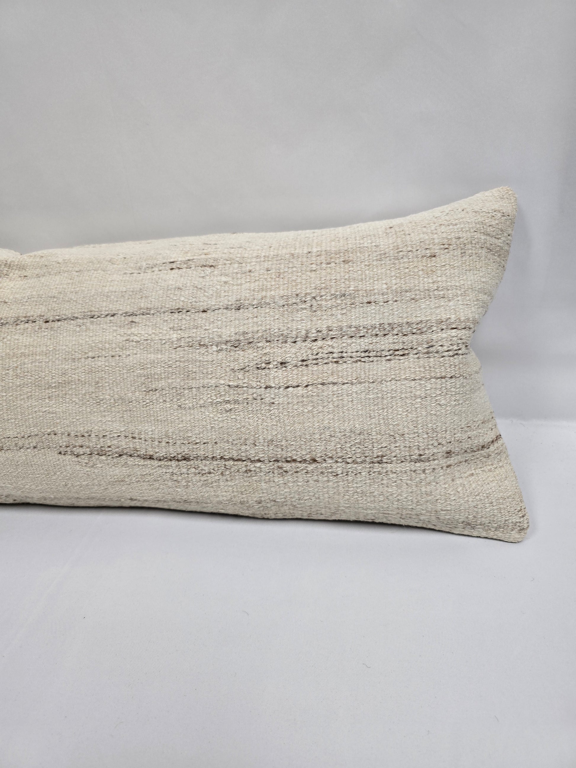 Turkish Lumbar Rug Pillow Beige Brown Cushion Cover Hemp Pillow 14" x 40" #9378