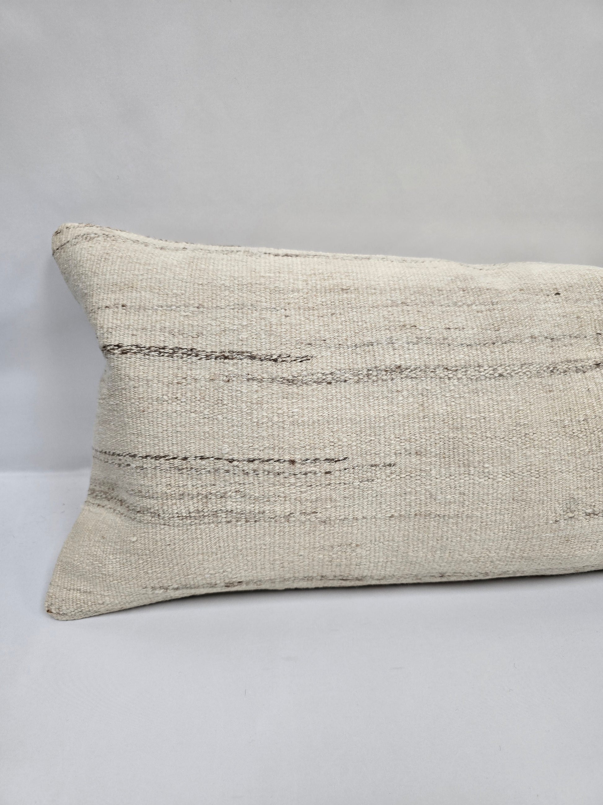 Turkish Lumbar Rug Pillow Beige Brown Cushion Cover Hemp Pillow 14" x 40" #9378