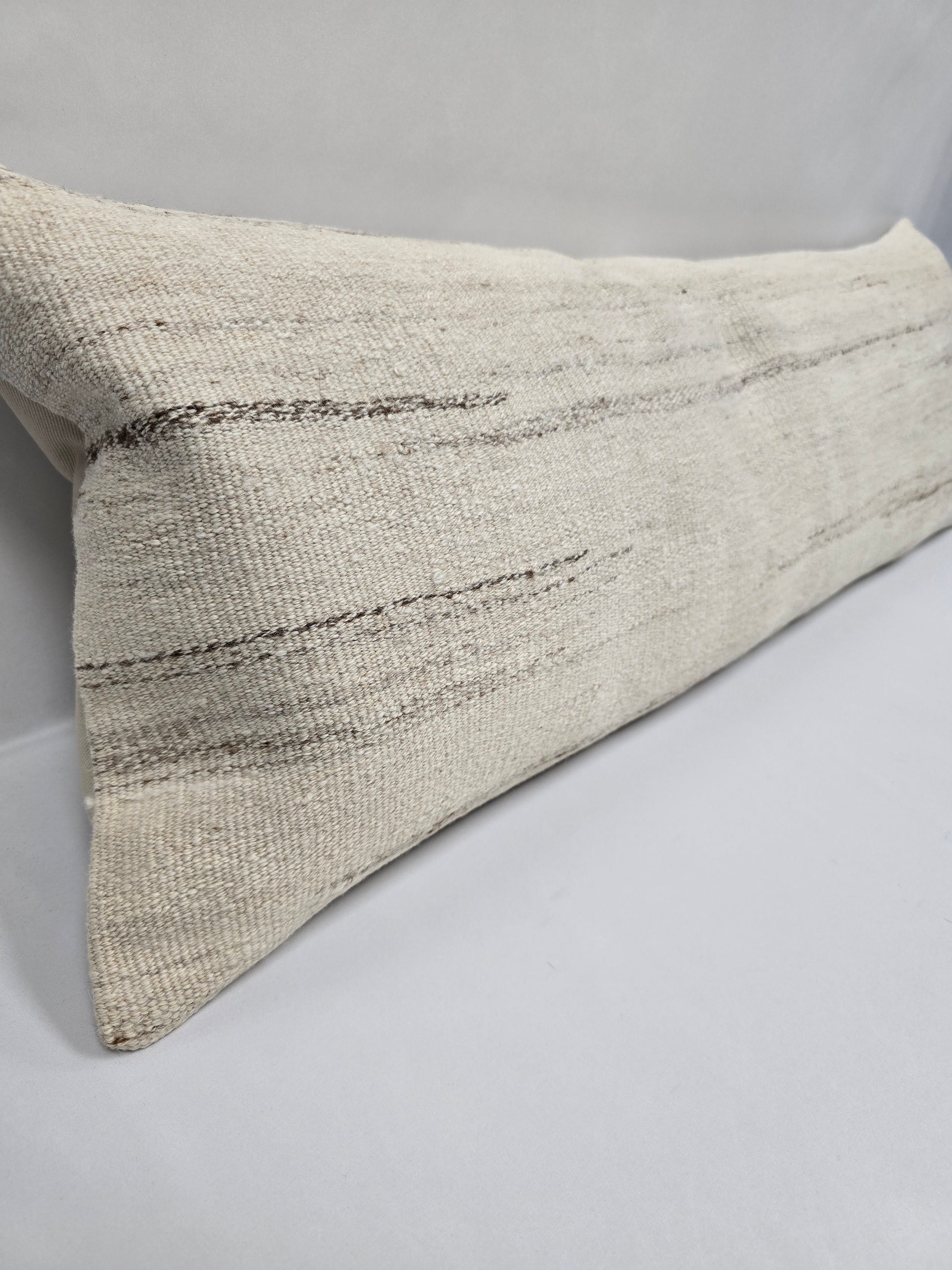 Turkish Lumbar Rug Pillow Beige Brown Cushion Cover Hemp Pillow 14" x 40" #9378