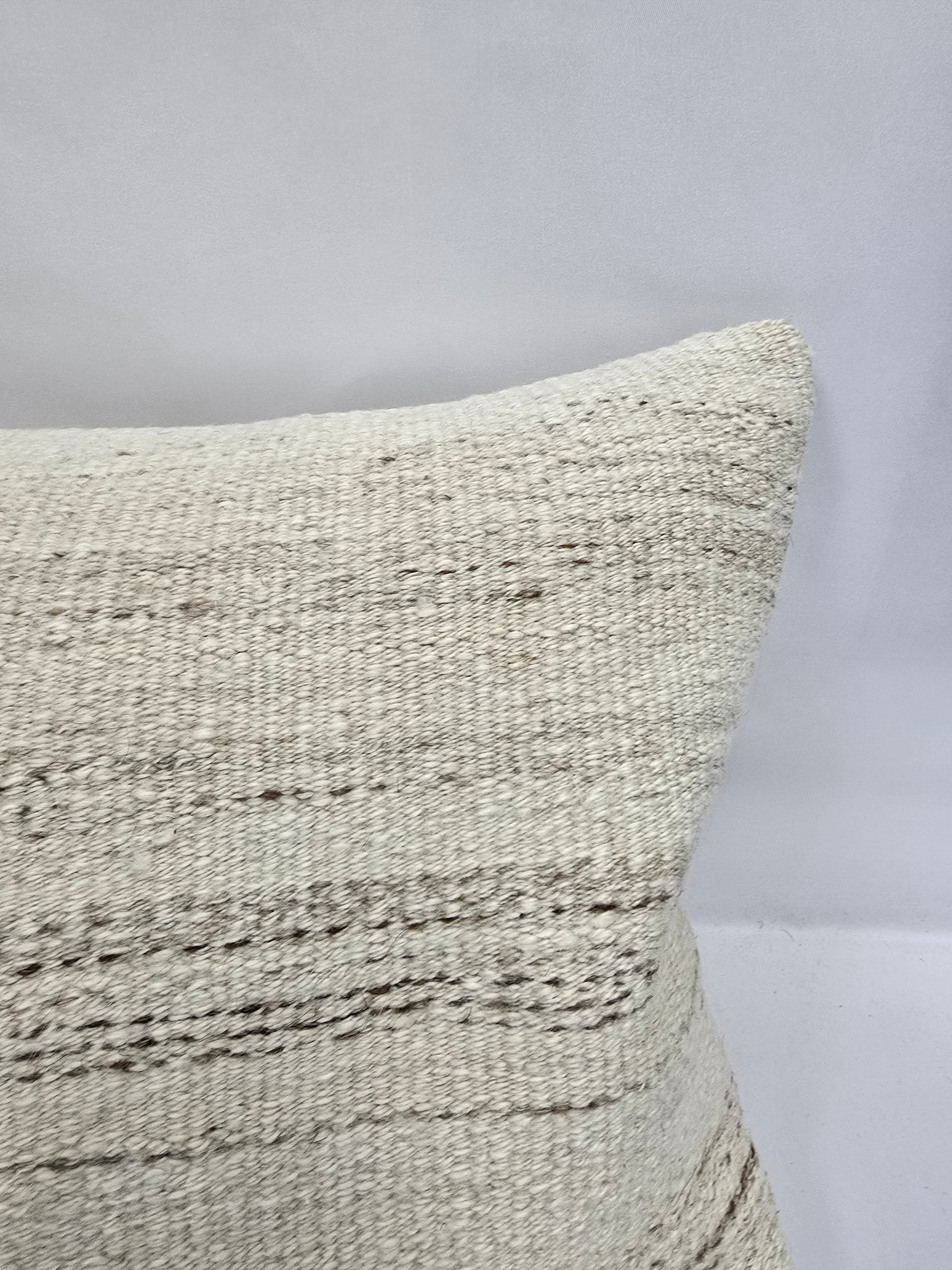 Turkish Lumbar Rug Pillow Beige Brown Cushion Cover Hemp Pillow 14" x 40" #9378