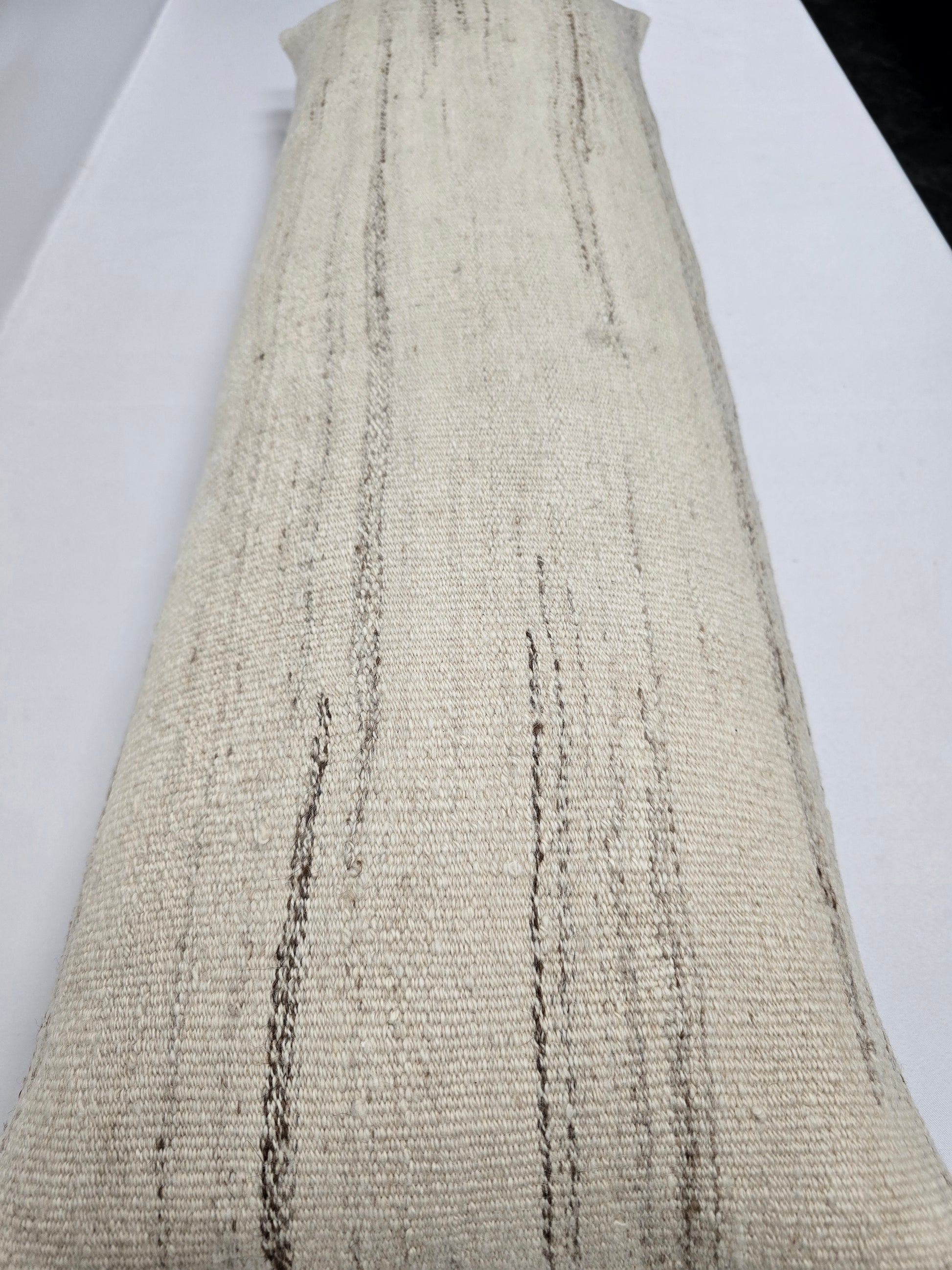 Turkish Lumbar Rug Pillow Beige Brown Cushion Cover Hemp Pillow 14" x 40" #9378