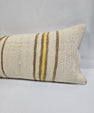 Turkish Lumbar Rug Pillow Cream Brown Yellow Cushion Cover Hemp Pillow 14" x 40" #9375