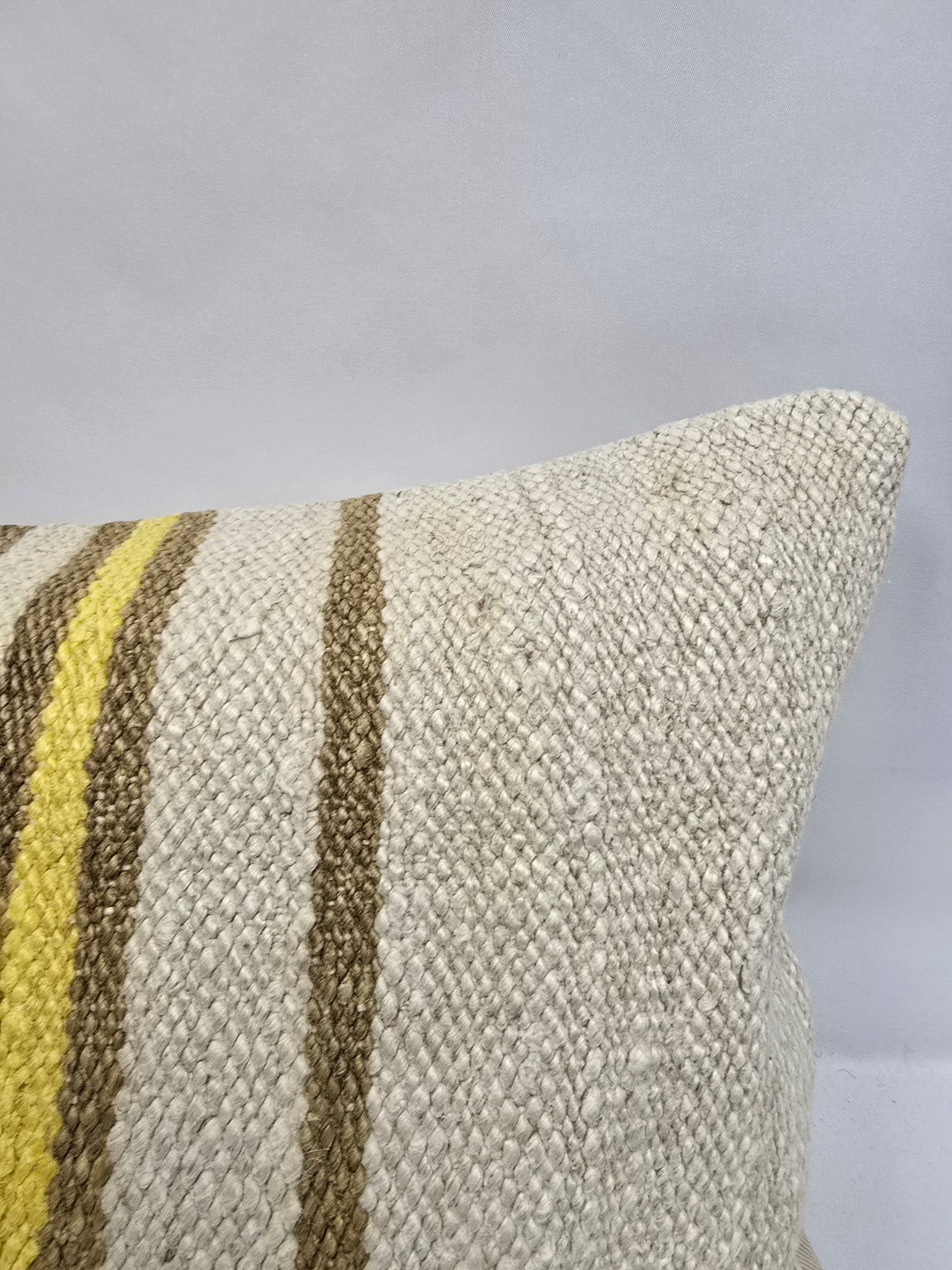 Turkish Lumbar Rug Pillow Cream Brown Yellow Cushion Cover Hemp Pillow 14" x 40" #9375