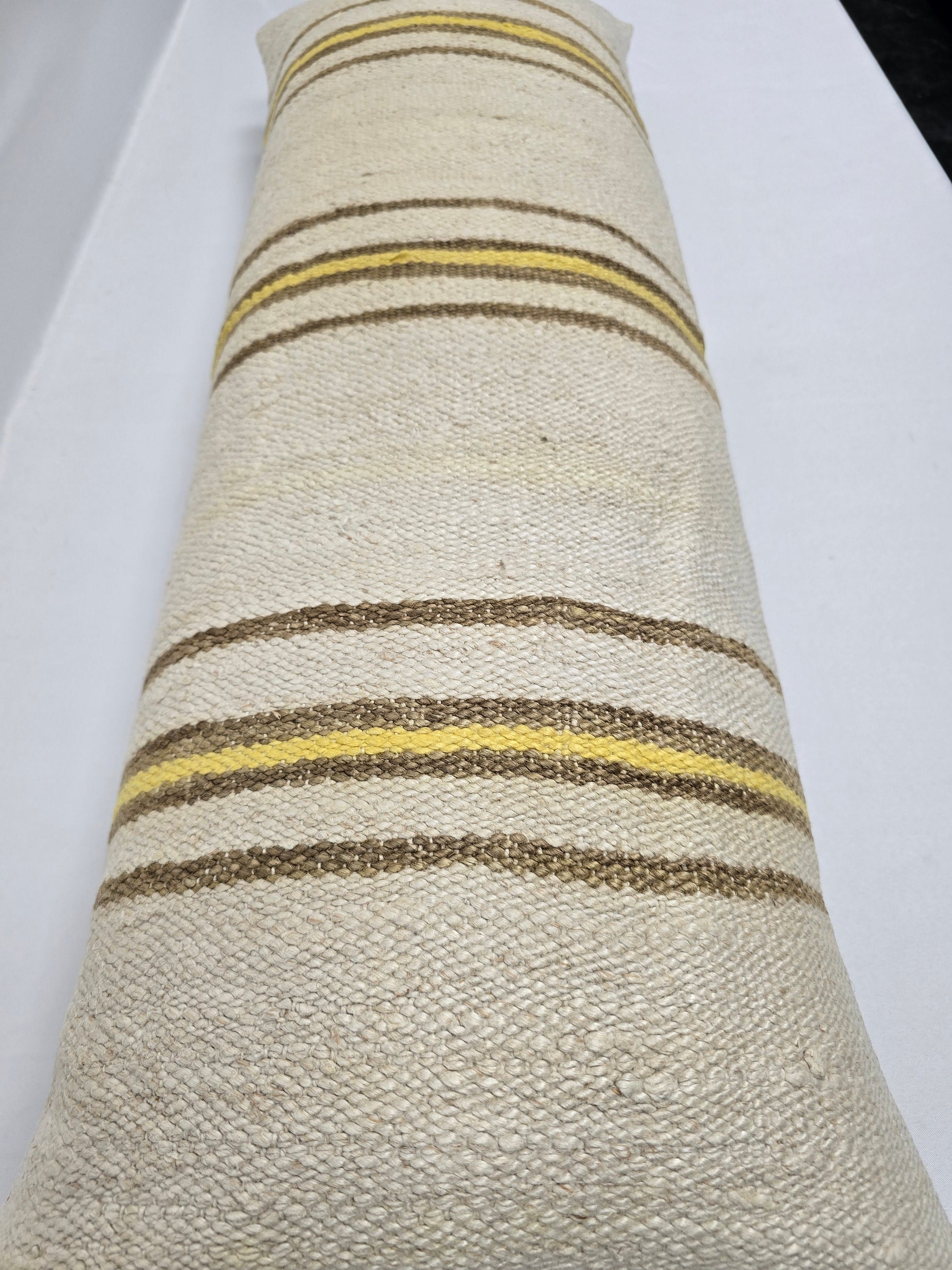 Turkish Lumbar Rug Pillow Cream Brown Yellow Cushion Cover Hemp Pillow 14" x 40" #9375