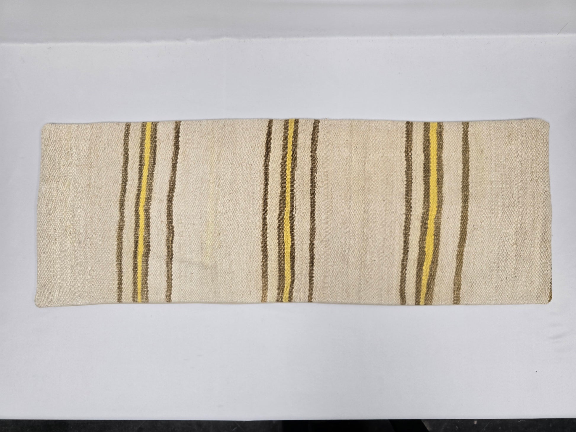 Turkish Lumbar Rug Pillow Cream Brown Yellow Cushion Cover Hemp Pillow 14" x 40" #9375