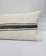 Turkish Lumbar Rug Pillow Cream Black Cushion Cover Hemp Pillow 14" x 40" #9374