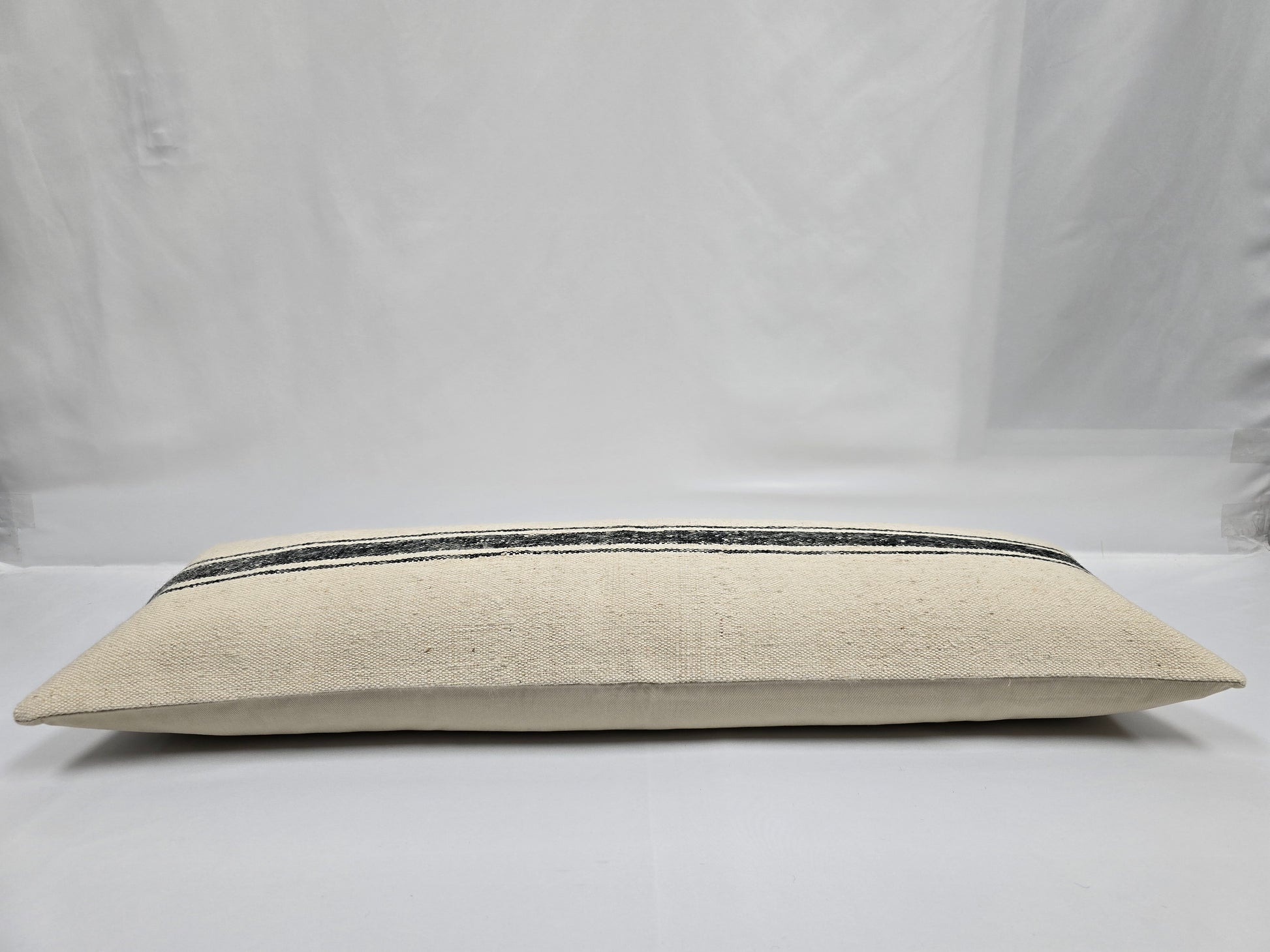 Turkish Lumbar Rug Pillow Cream Black Cushion Cover Hemp Pillow 14" x 40" #9374