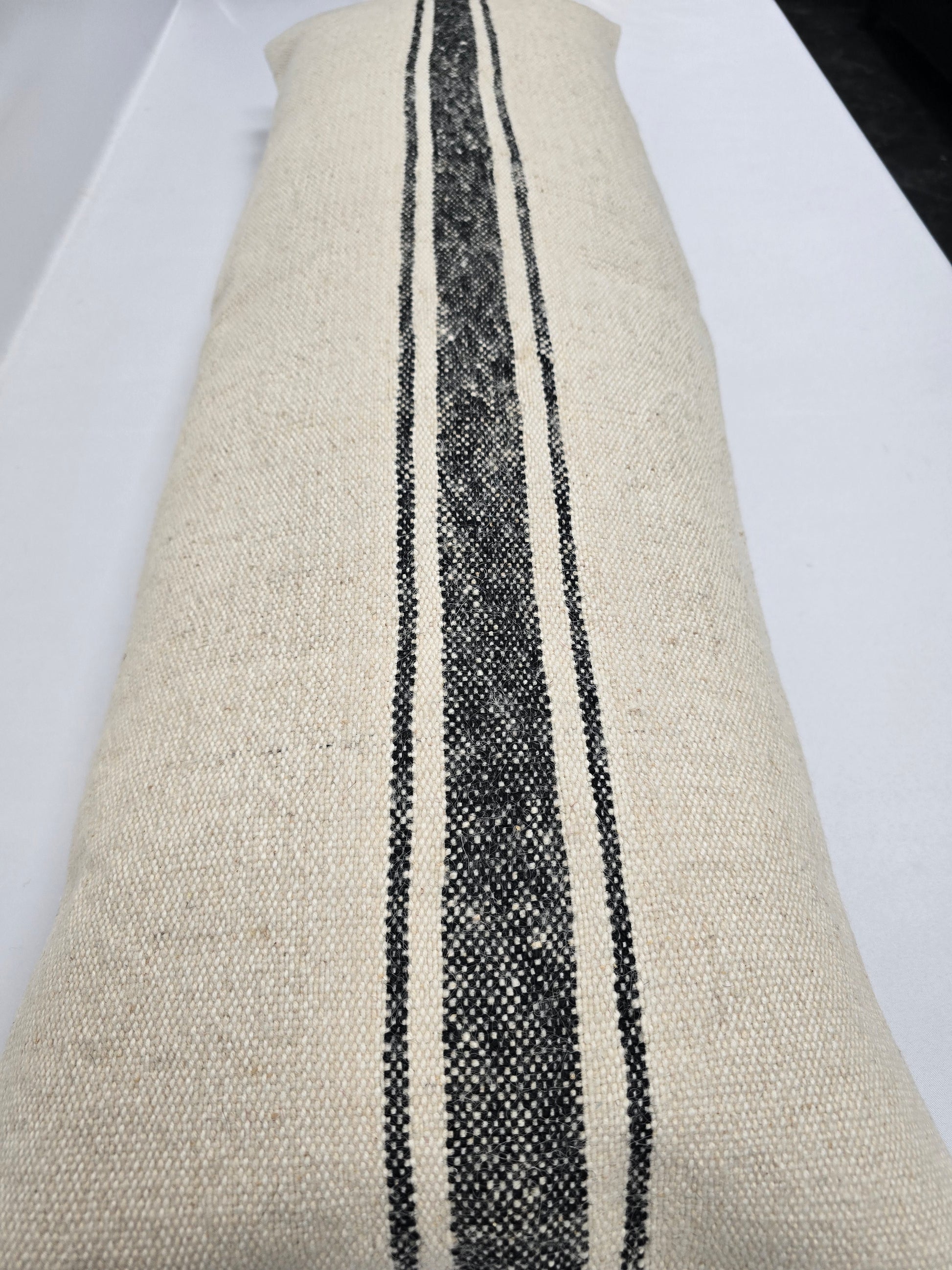 Turkish Lumbar Rug Pillow Cream Black Cushion Cover Hemp Pillow 14" x 40" #9374