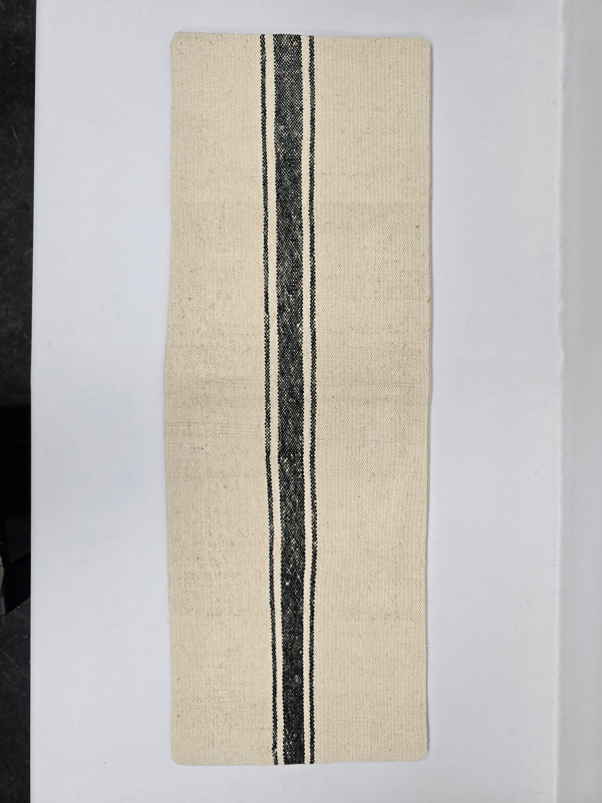 Turkish Lumbar Rug Pillow Cream Black Cushion Cover Hemp Pillow 14" x 40" #9374