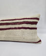 Turkish Lumbar Rug Pillow Cream Burgundy Green Cushion Cover Hemp Pillow 14" x 40" #9427