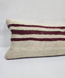 Turkish Lumbar Rug Pillow Cream Burgundy Green Cushion Cover Hemp Pillow 14" x 40" #9427
