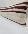 Turkish Lumbar Rug Pillow Cream Burgundy Green Cushion Cover Hemp Pillow 14" x 40" #9427