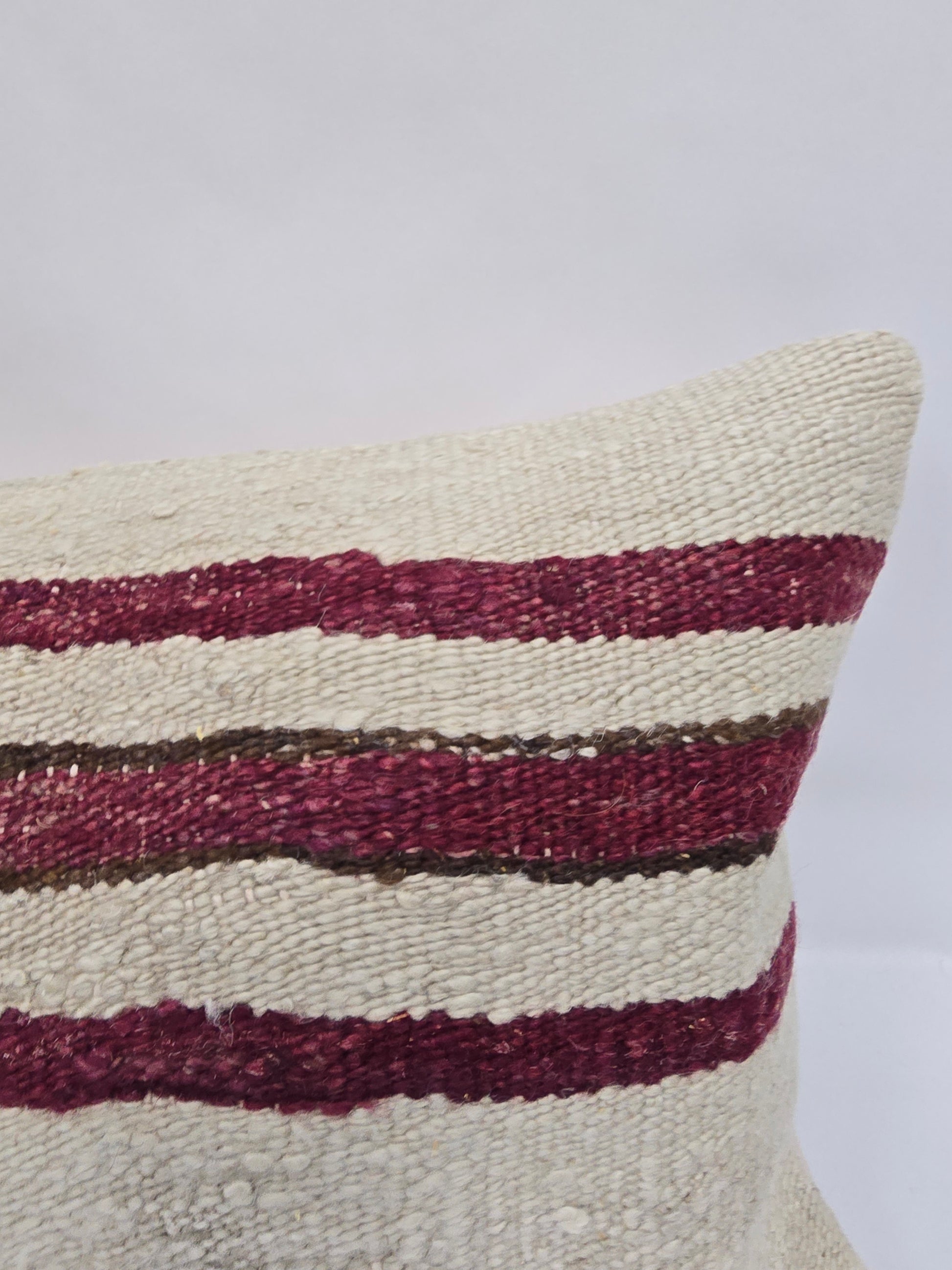 Turkish Lumbar Rug Pillow Cream Burgundy Green Cushion Cover Hemp Pillow 14" x 40" #9427