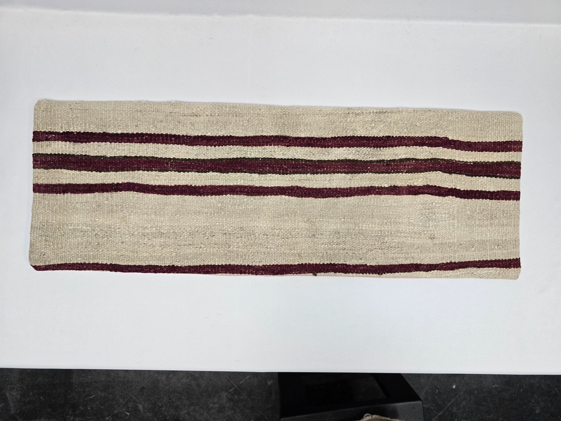 Turkish Lumbar Rug Pillow Cream Burgundy Green Cushion Cover Hemp Pillow 14" x 40" #9427