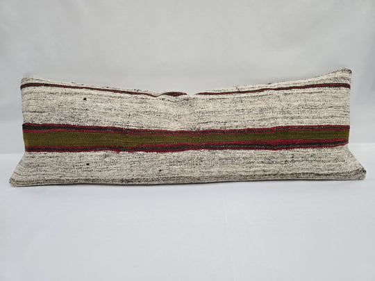 Turkish Lumbar Rug Pillow Gray Red Green Cushion Cover Hemp Pillow 14" x 40" #9406
