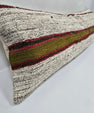 Turkish Lumbar Rug Pillow Gray Red Green Cushion Cover Hemp Pillow 14" x 40" #9406