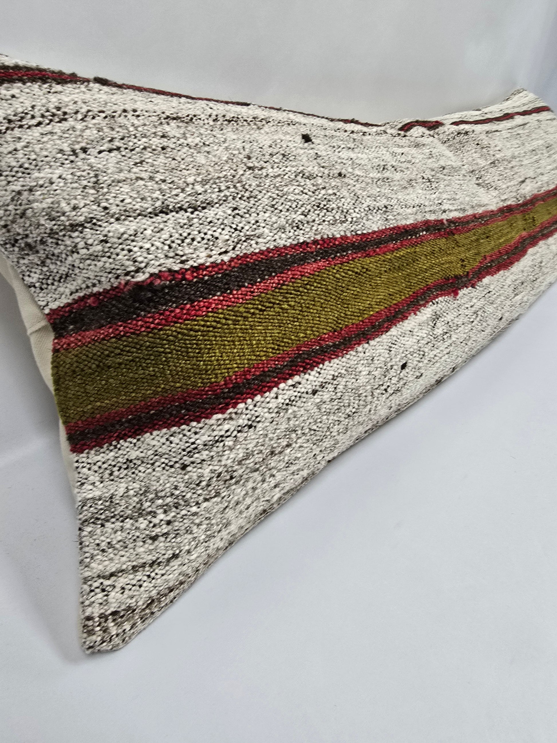 Turkish Lumbar Rug Pillow Gray Red Green Cushion Cover Hemp Pillow 14" x 40" #9406