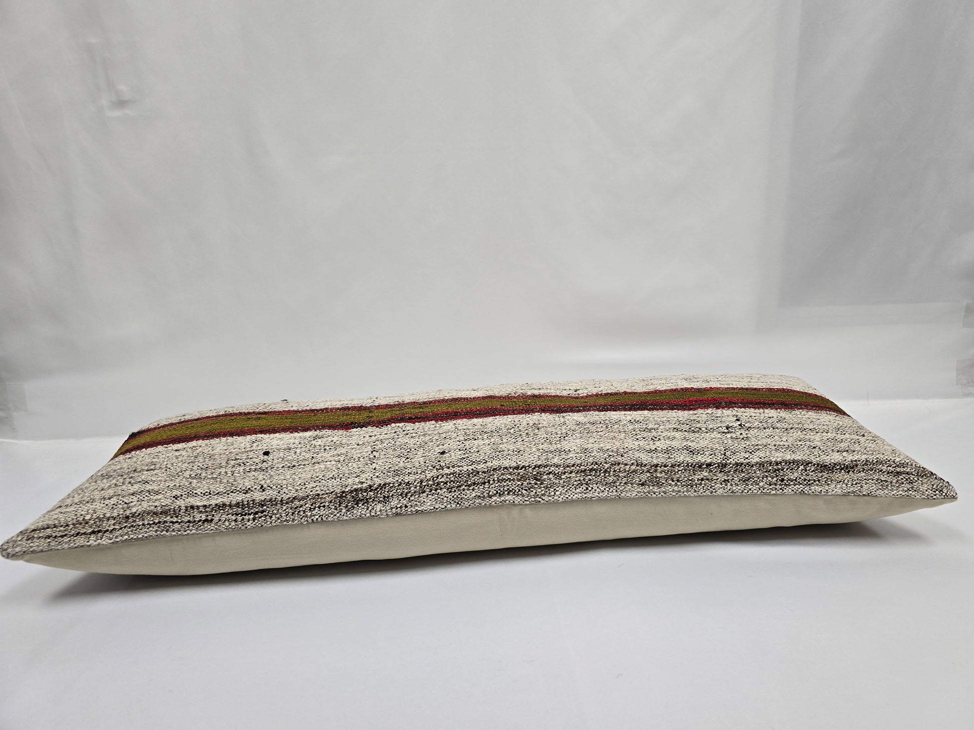 Turkish Lumbar Rug Pillow Gray Red Green Cushion Cover Hemp Pillow 14" x 40" #9406