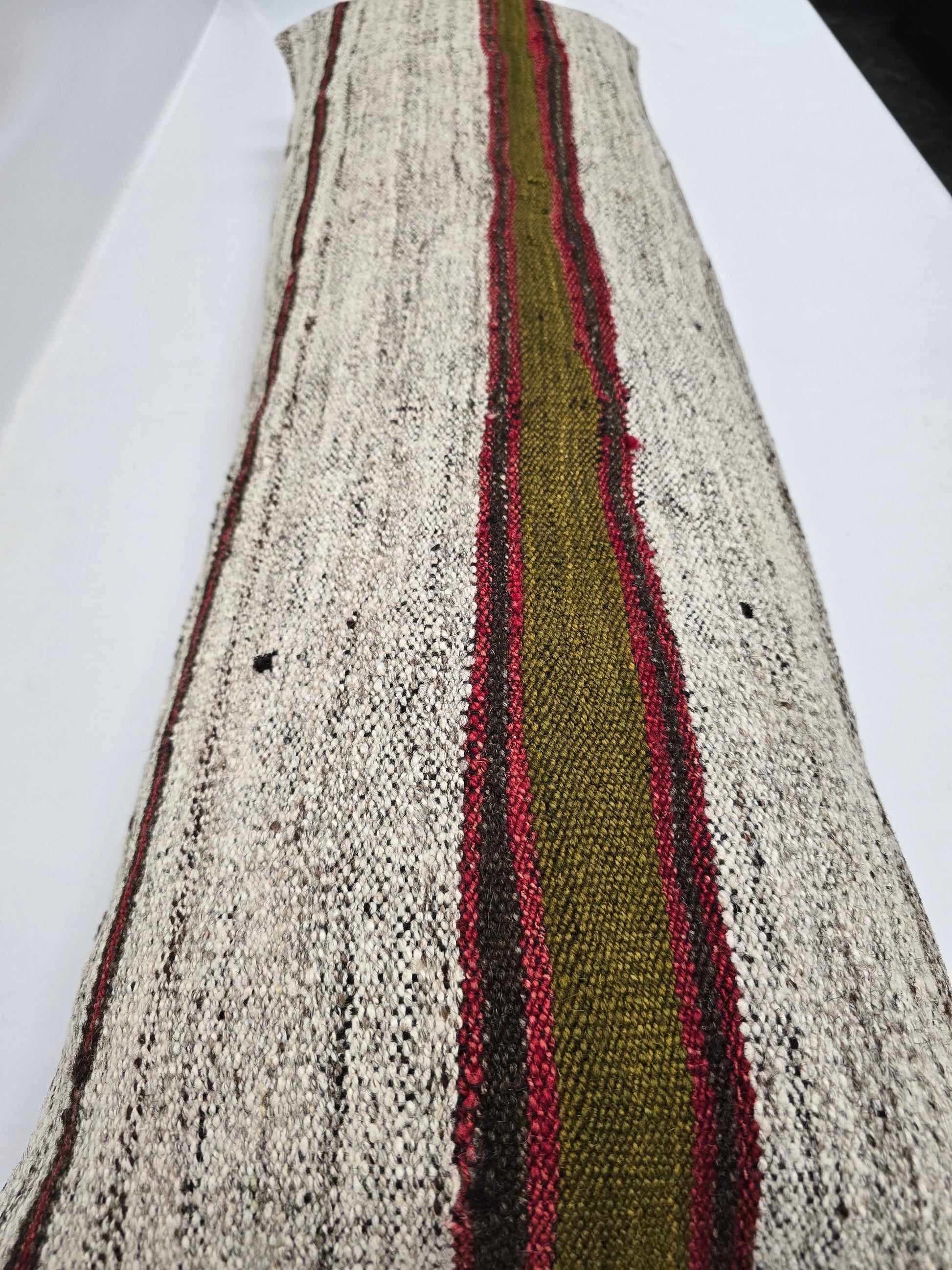 Turkish Lumbar Rug Pillow Gray Red Green Cushion Cover Hemp Pillow 14" x 40" #9406