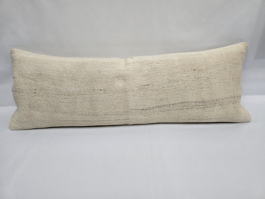 Turkish Lumbar Rug Pillow Beige Brown Cushion Cover Hemp Pillow 14" x 40" #9405