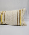 Turkish Lumbar Rug Pillow Cream Brown Yellow Cushion Cover Hemp Pillow 14" x 40" #9404