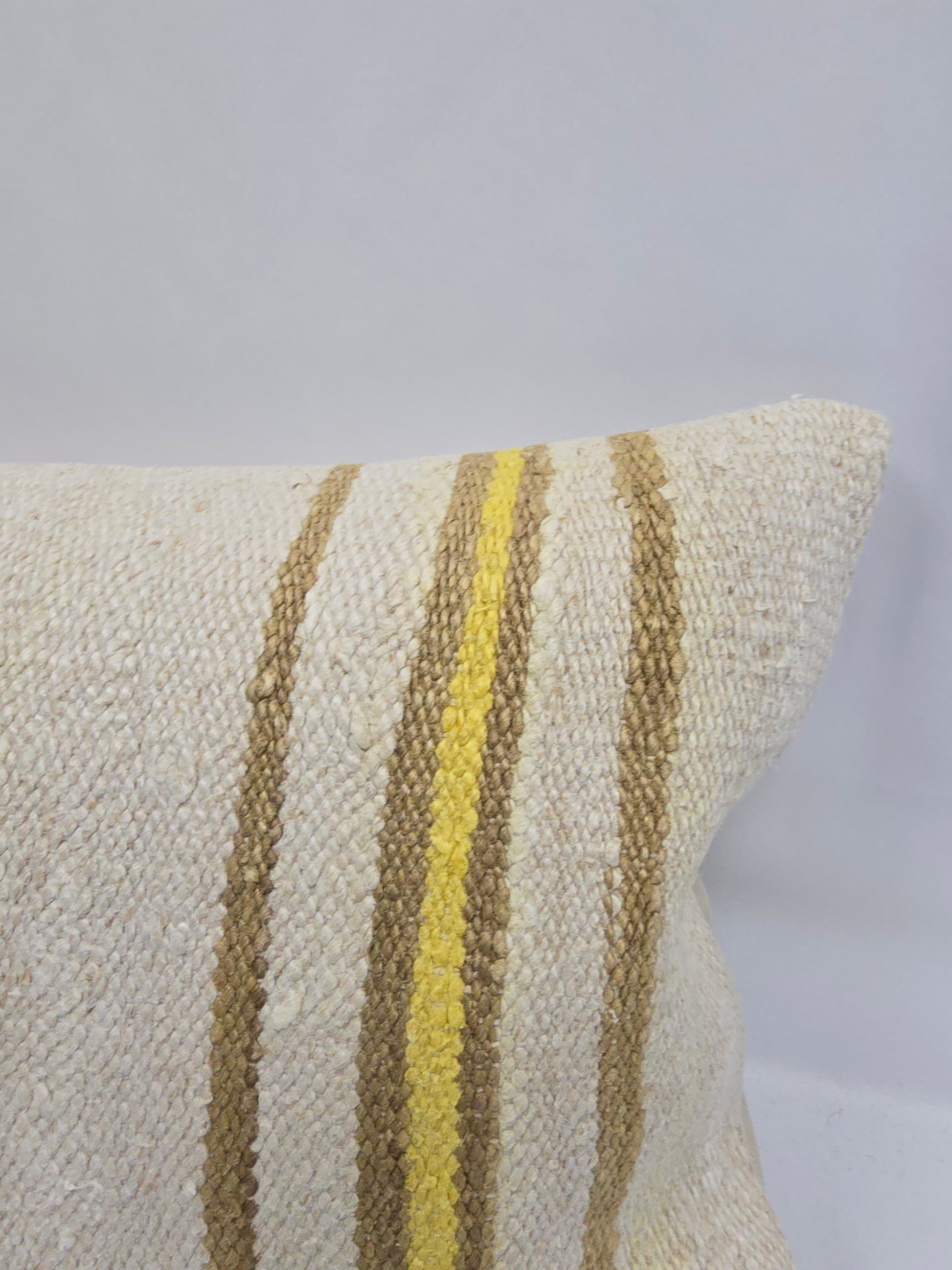 Turkish Lumbar Rug Pillow Cream Brown Yellow Cushion Cover Hemp Pillow 14" x 40" #9404