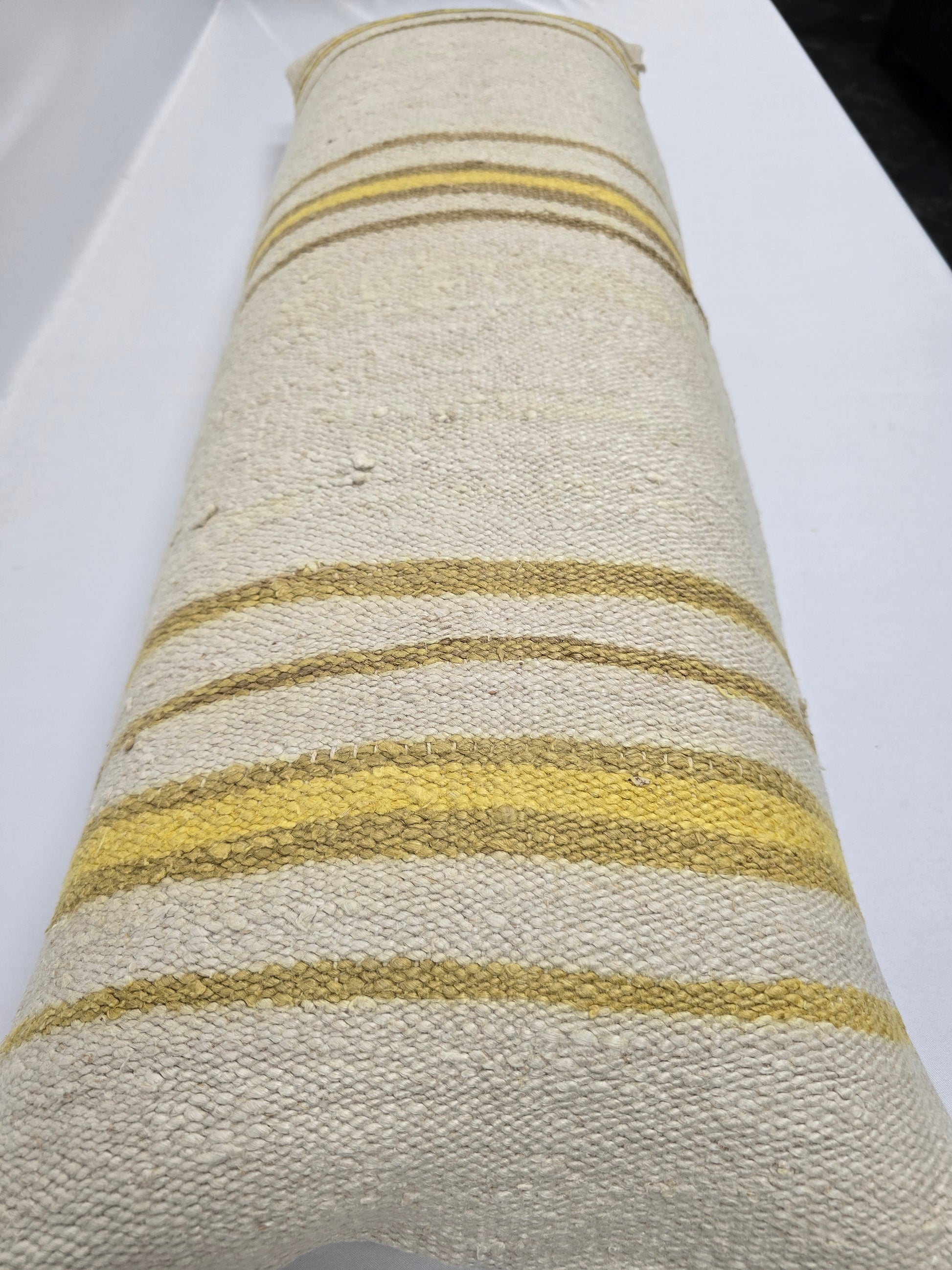 Turkish Lumbar Rug Pillow Cream Brown Yellow Cushion Cover Hemp Pillow 14" x 40" #9404