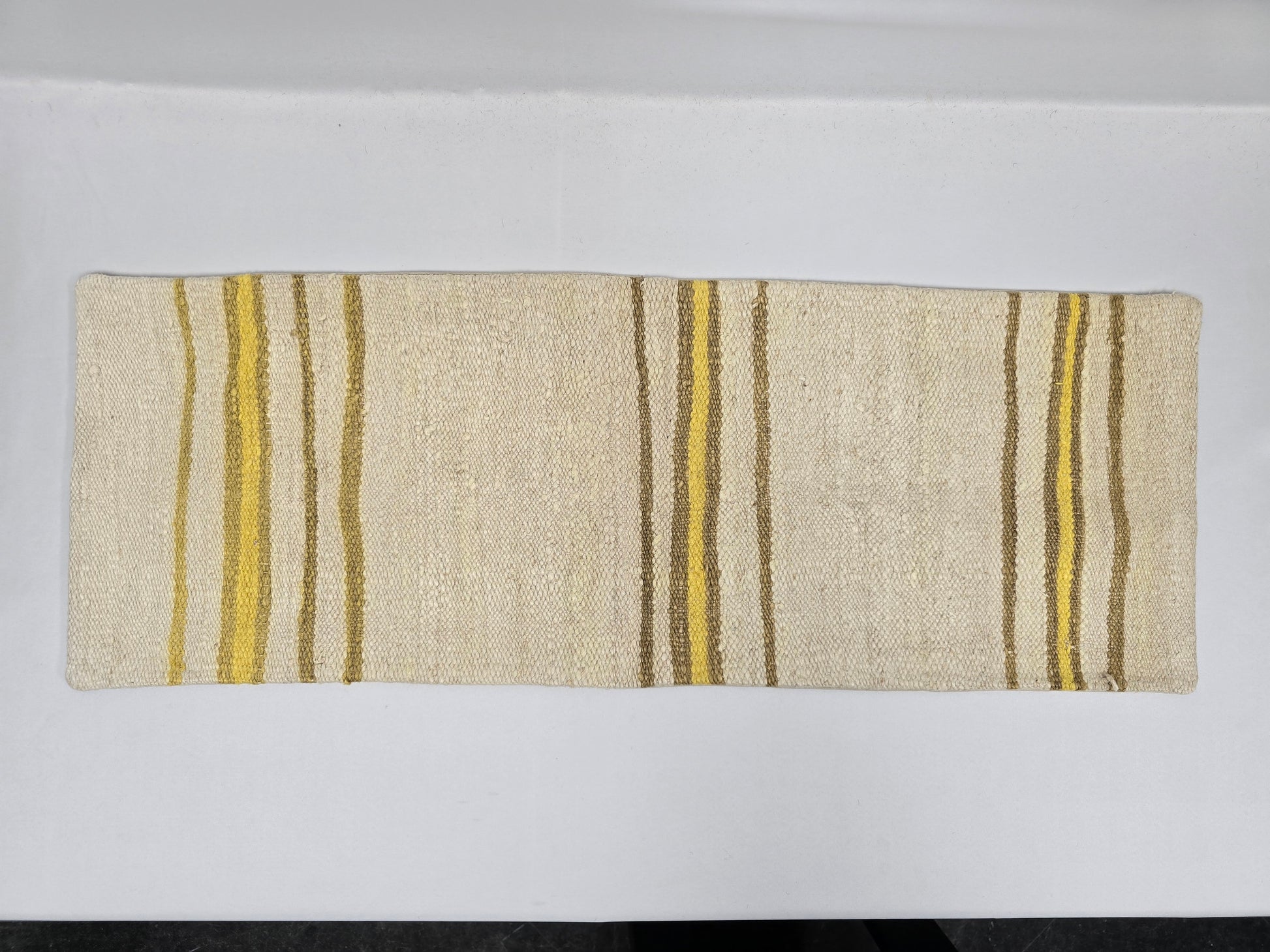 Turkish Lumbar Rug Pillow Cream Brown Yellow Cushion Cover Hemp Pillow 14" x 40" #9404
