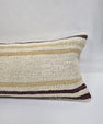 Turkish Lumbar Rug Pillow Cream Purple Cushion Cover Hemp Pillow 14" x 40" #9403