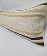 Turkish Lumbar Rug Pillow Cream Purple Cushion Cover Hemp Pillow 14" x 40" #9403