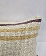 Turkish Lumbar Rug Pillow Cream Purple Cushion Cover Hemp Pillow 14" x 40" #9403