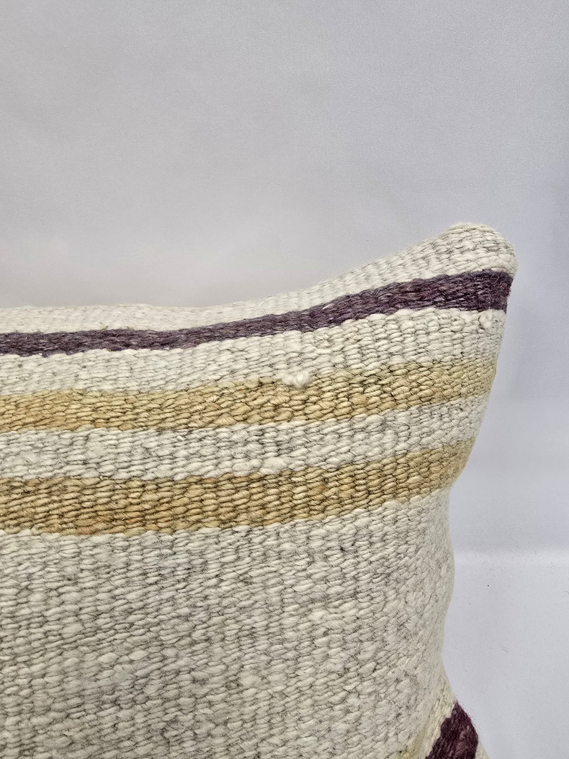 Turkish Lumbar Rug Pillow Cream Purple Cushion Cover Hemp Pillow 14" x 40" #9403