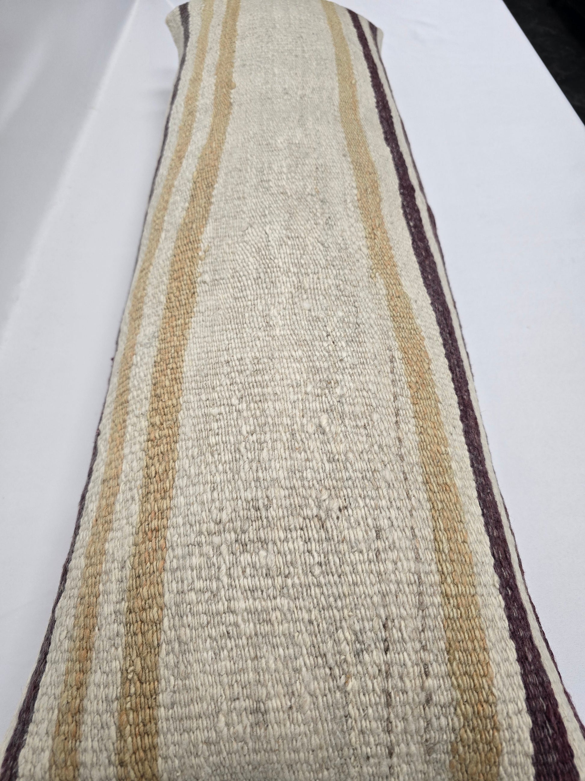 Turkish Lumbar Rug Pillow Cream Purple Cushion Cover Hemp Pillow 14" x 40" #9403