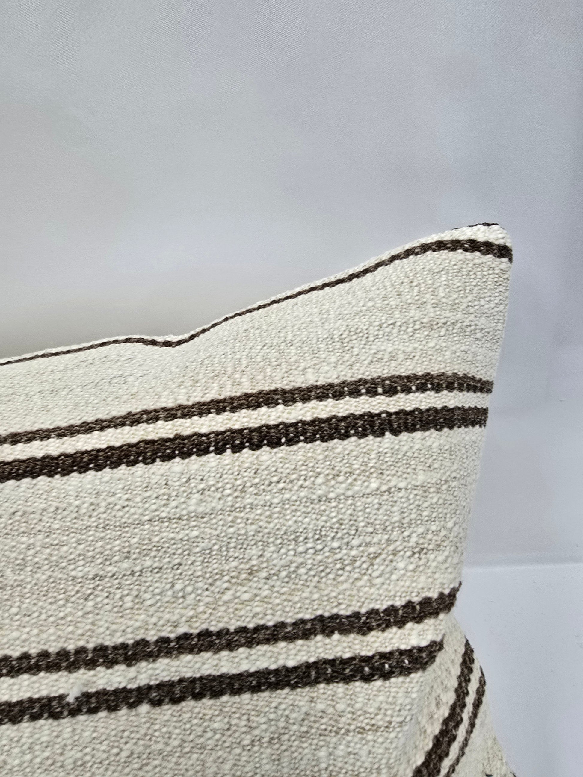Turkish Lumbar Rug Pillow Cream Brown Cushion Cover Hemp Pillow 14" x 40" #9400