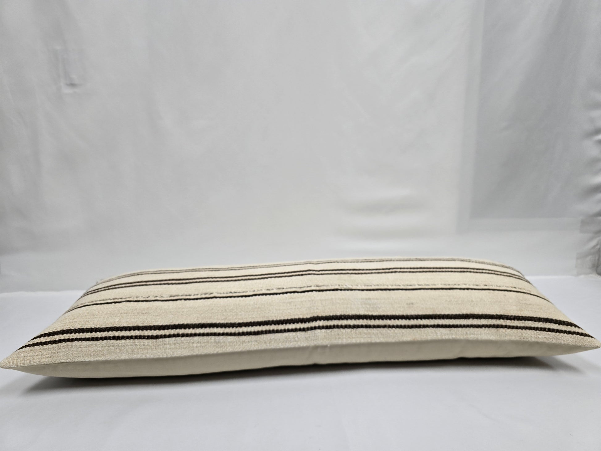 Turkish Lumbar Rug Pillow Cream Brown Cushion Cover Hemp Pillow 14" x 40" #9400