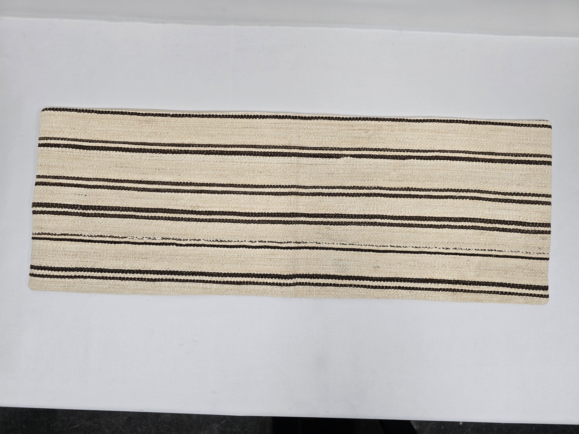 Turkish Lumbar Rug Pillow Cream Brown Cushion Cover Hemp Pillow 14" x 40" #9400