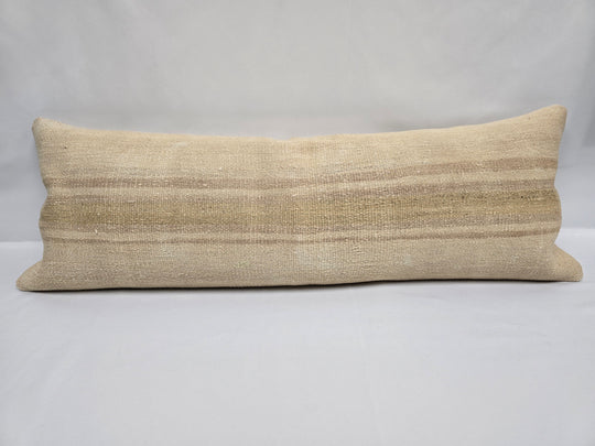 Turkish Lumbar Rug Pillow Beige Brown Cushion Cover Hemp Pillow 14" x 40" #9307