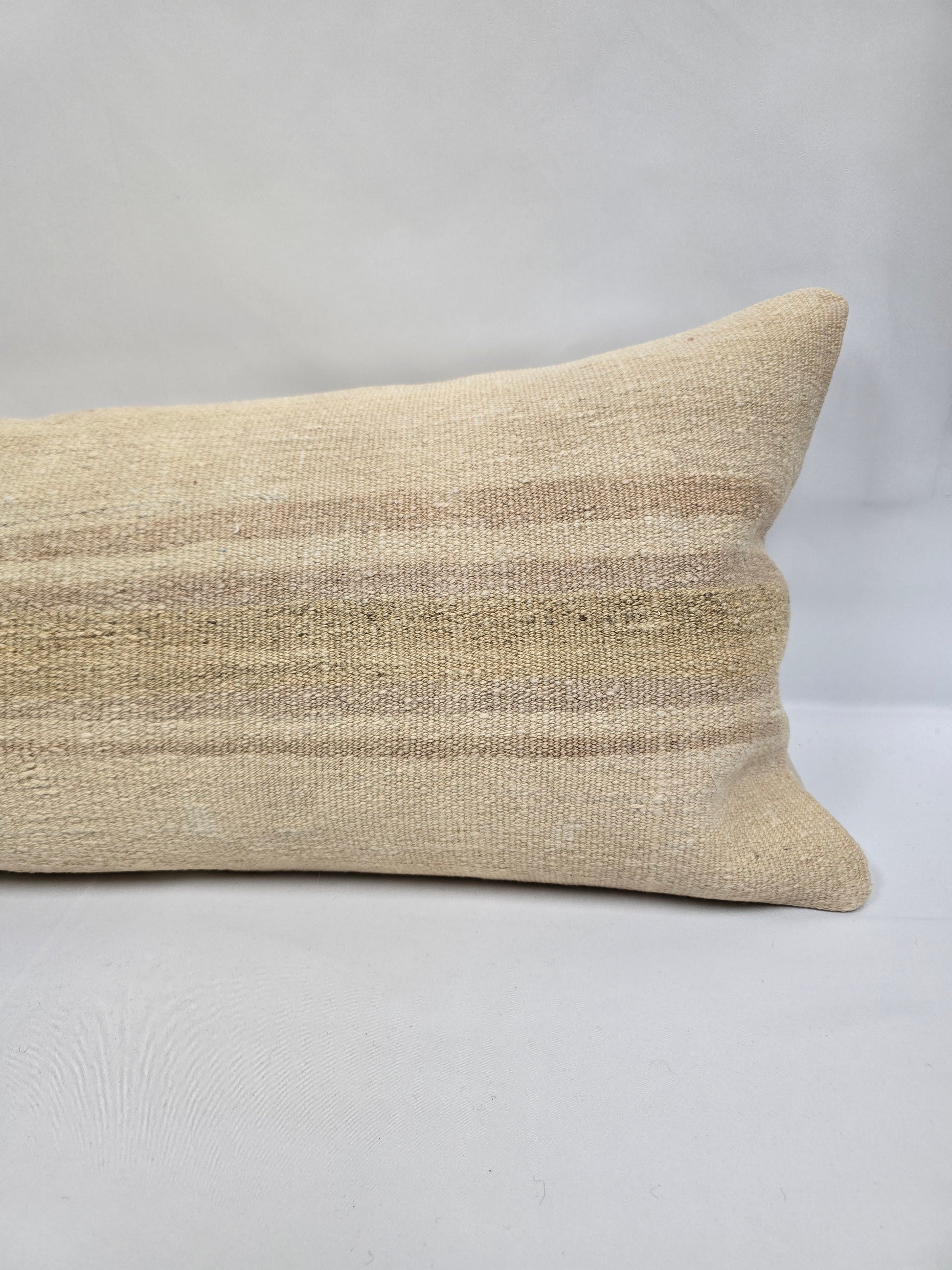Turkish Lumbar Rug Pillow Beige Brown Cushion Cover Hemp Pillow 14" x 40" #9307