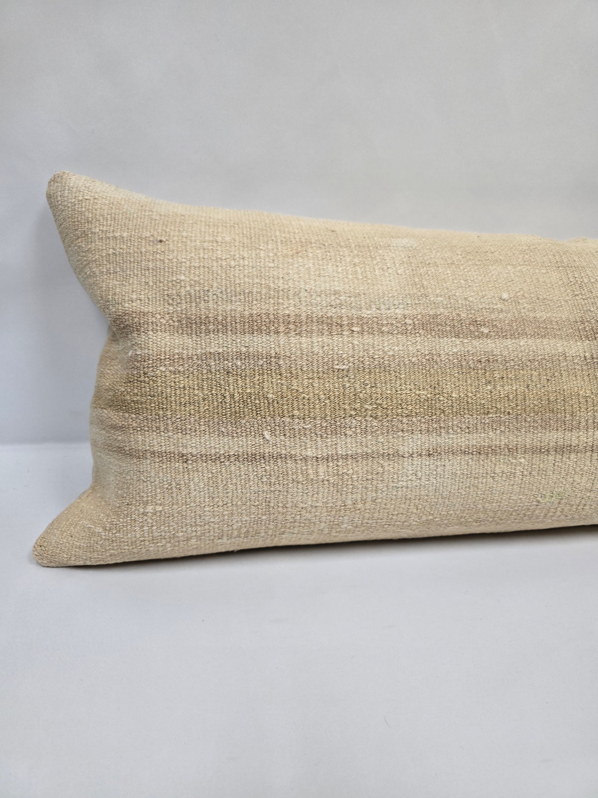 Turkish Lumbar Rug Pillow Beige Brown Cushion Cover Hemp Pillow 14" x 40" #9307