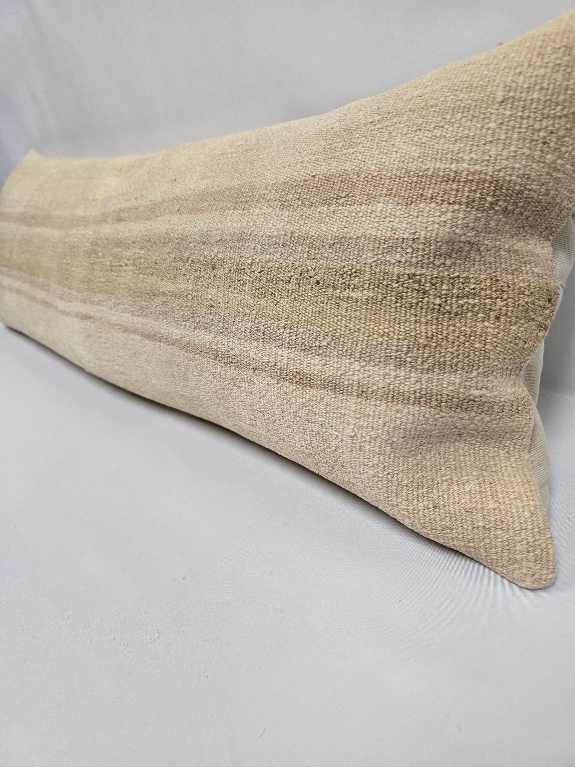 Turkish Lumbar Rug Pillow Beige Brown Cushion Cover Hemp Pillow 14" x 40" #9307