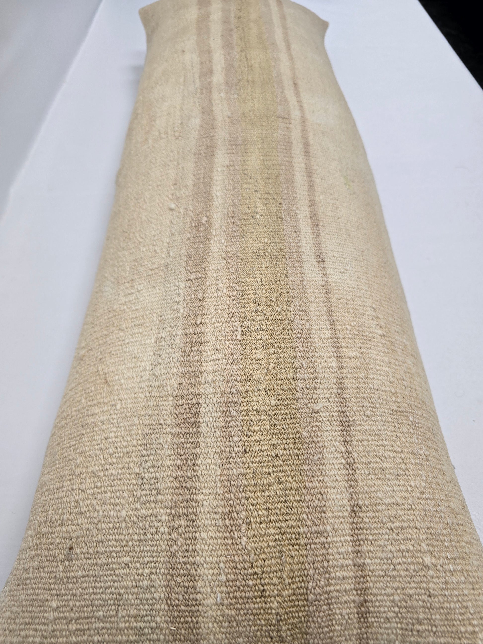 Turkish Lumbar Rug Pillow Beige Brown Cushion Cover Hemp Pillow 14" x 40" #9307